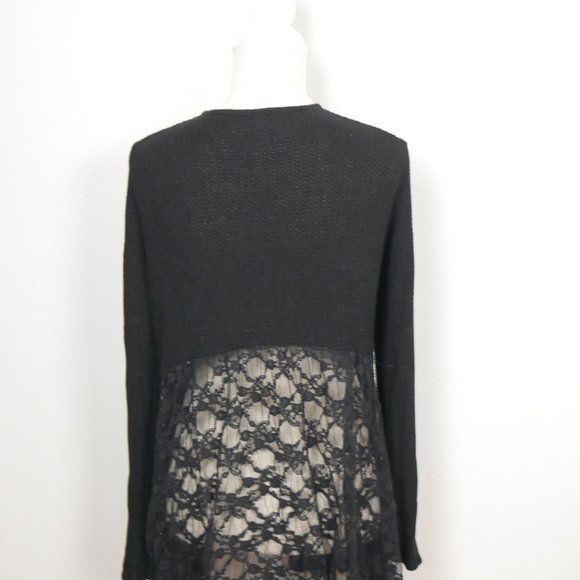Vocal Black Waffleknit Open Long Sleeve Cardigan with Lace Long Back XL - Picture 4 of 7